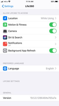 life360 setting