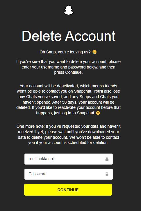 Snapchat Account Delete PC