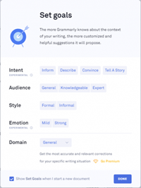 Grammarly set goals