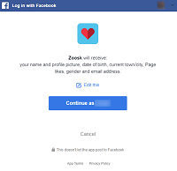 Zoosk login through facebook