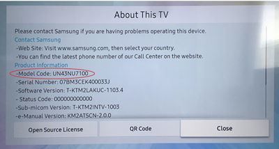 Samsung TV model number