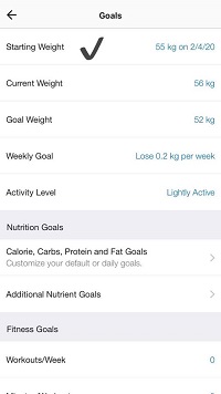 goals starting weight