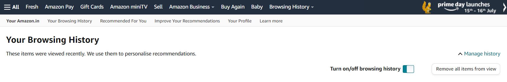 Amazon turn off browsing history