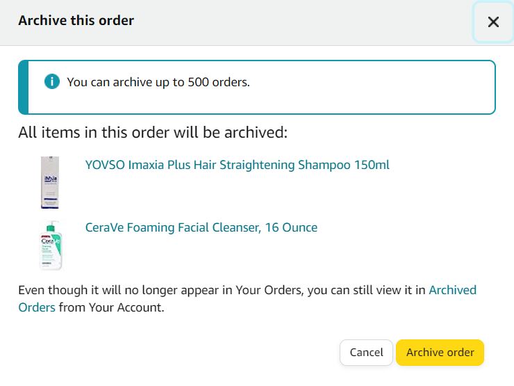Amazon yellow Archive order button
