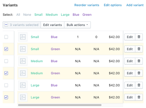 Shopify Add Multiple Variants