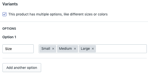 Shopify Add Variants