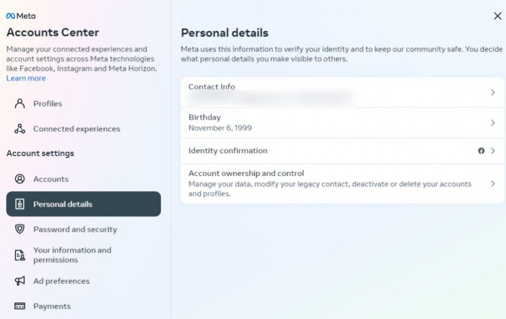 Instagram Personal details