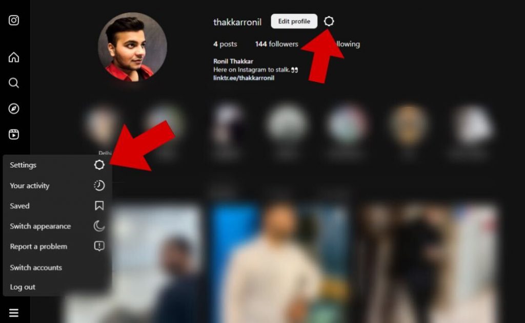 Instagram Profile, Settings option