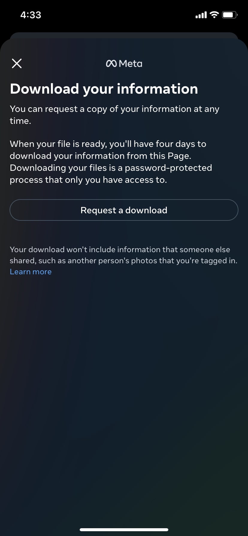 Instagram Request download option 
