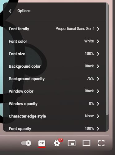 YouTube Captions Settings