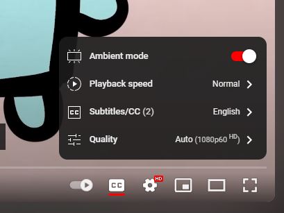 YouTube Captions option