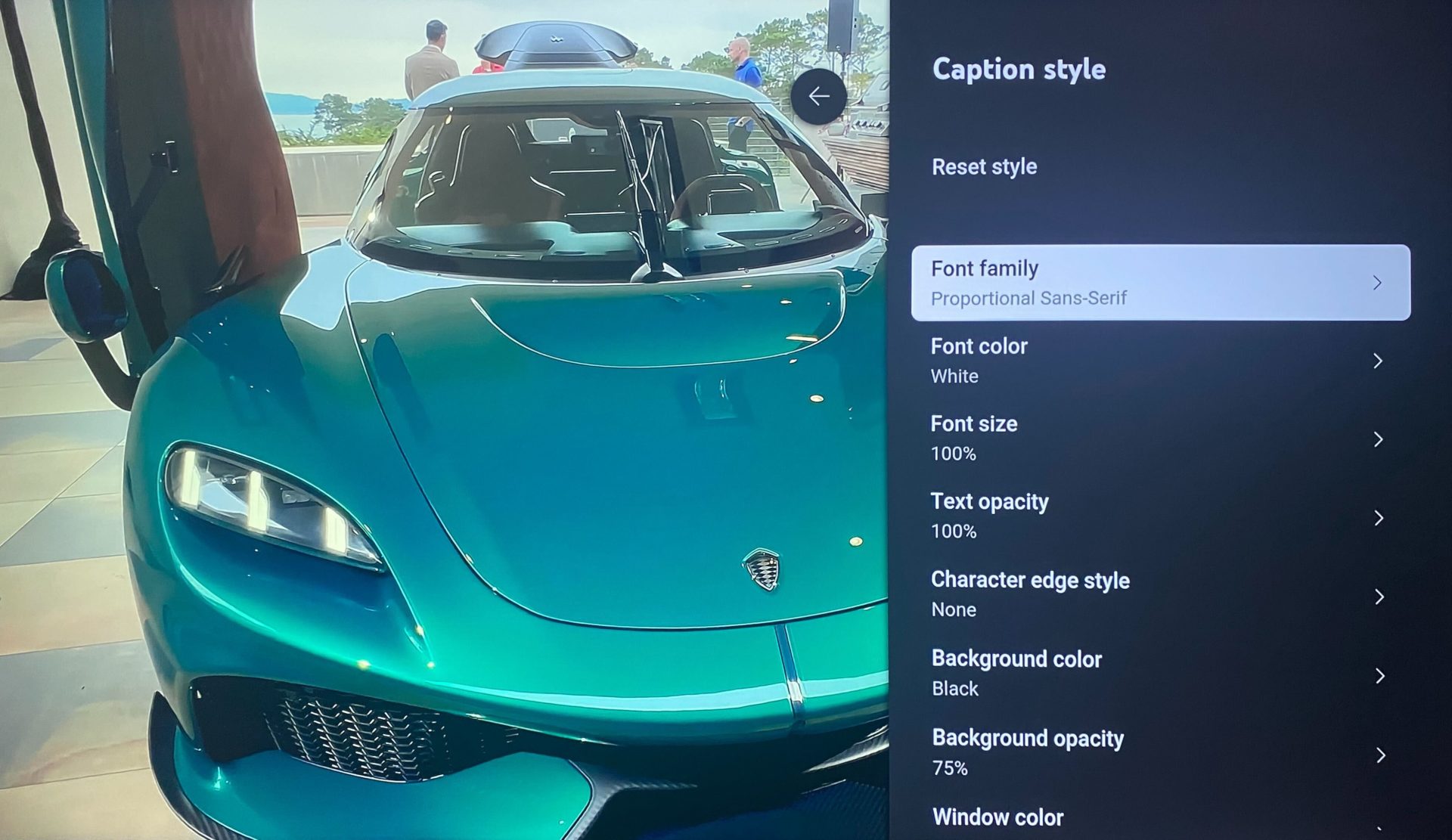 YouTube TV Caption Settings