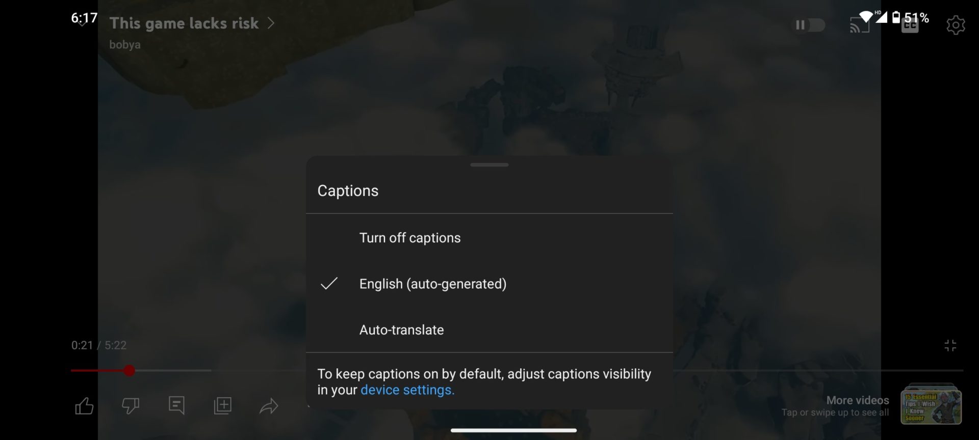 YouTube Video Caption Settings