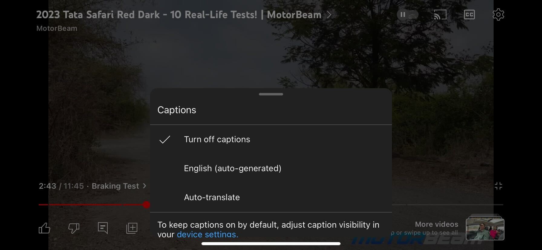 YouTube Video Caption tracks iPhone