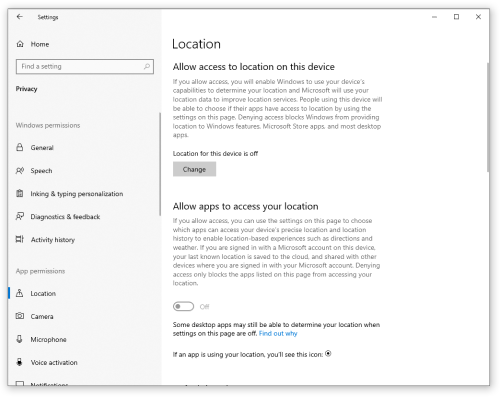 turn off location on laptop