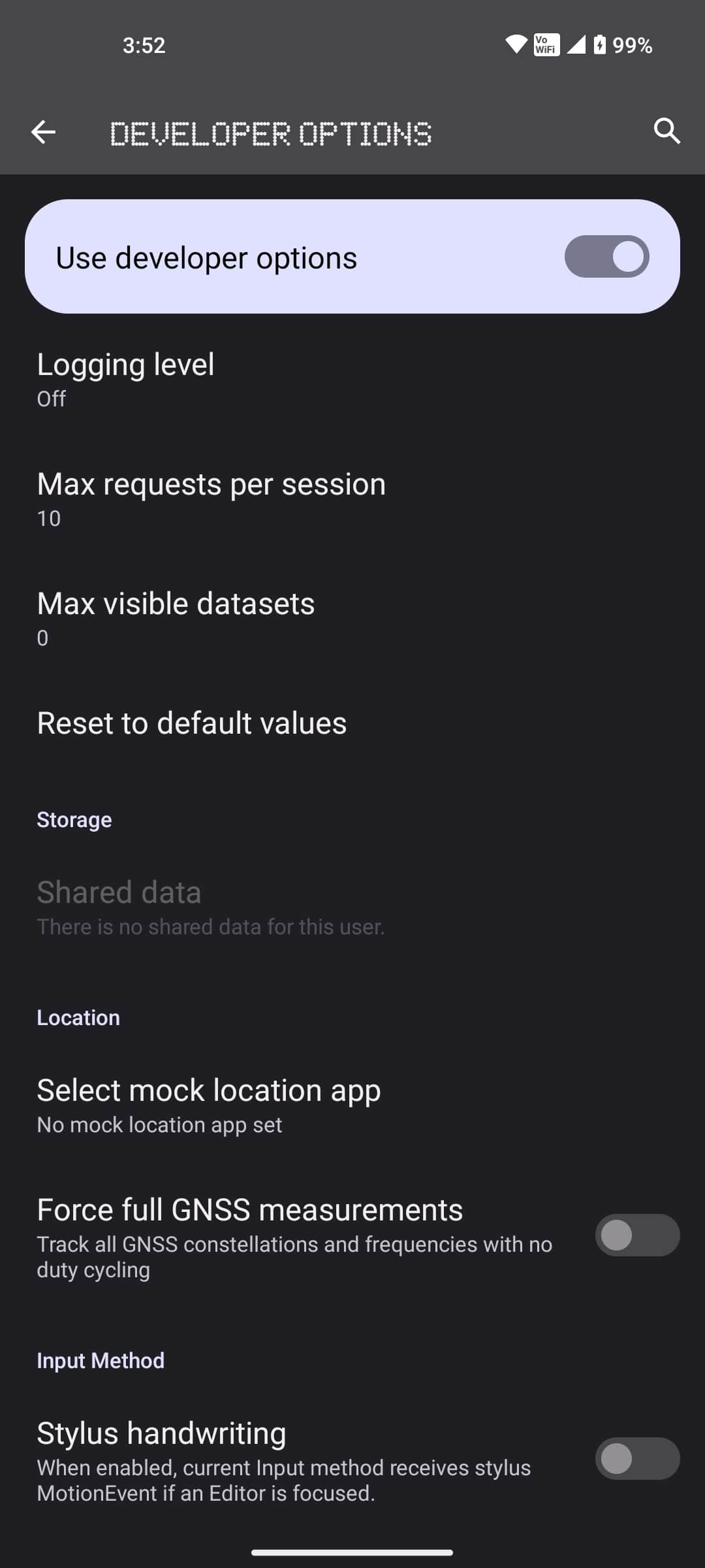 Android Settings Select mock location app option