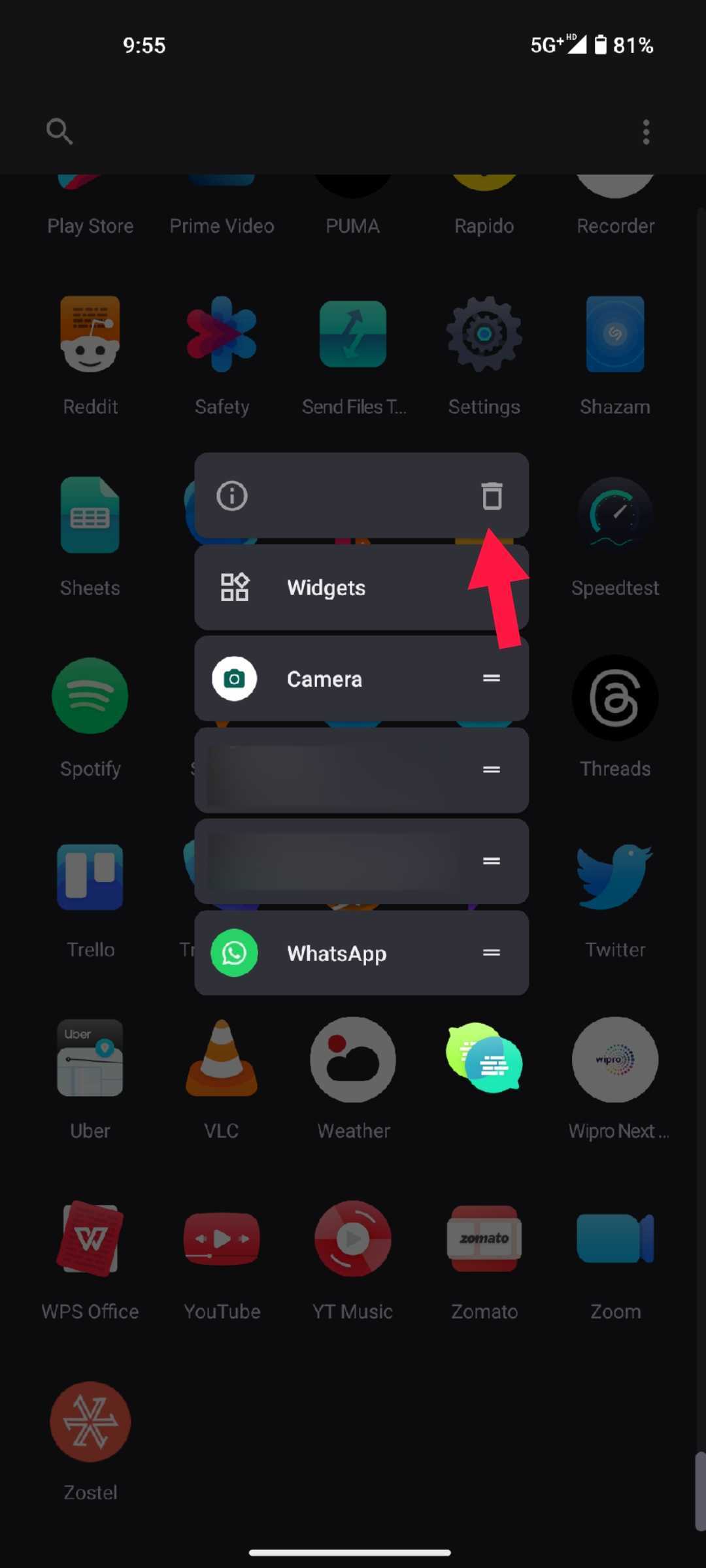 Android WhatsApp delete icon