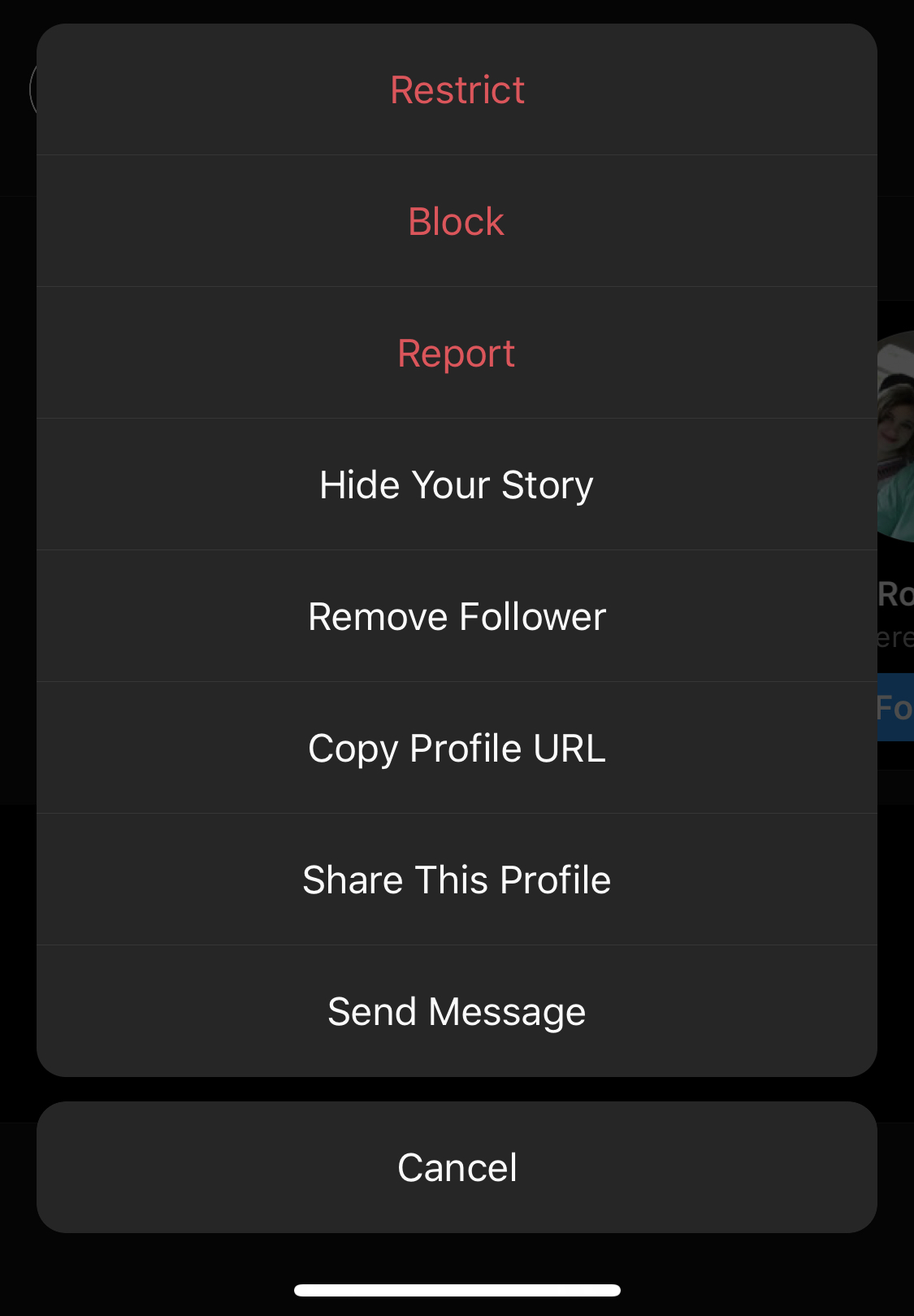 Instagram profile Block button