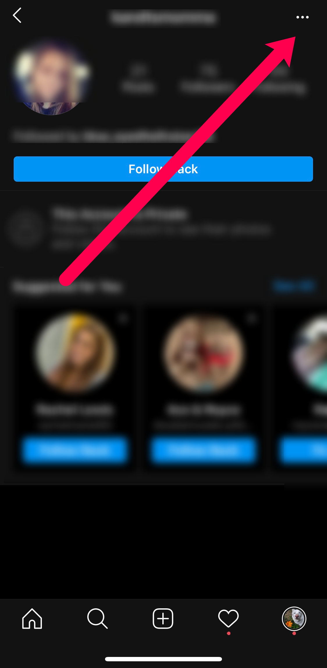 Instagram profile three dot menu button