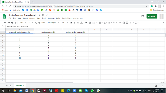 Unfreeze Cells in Google Sheets