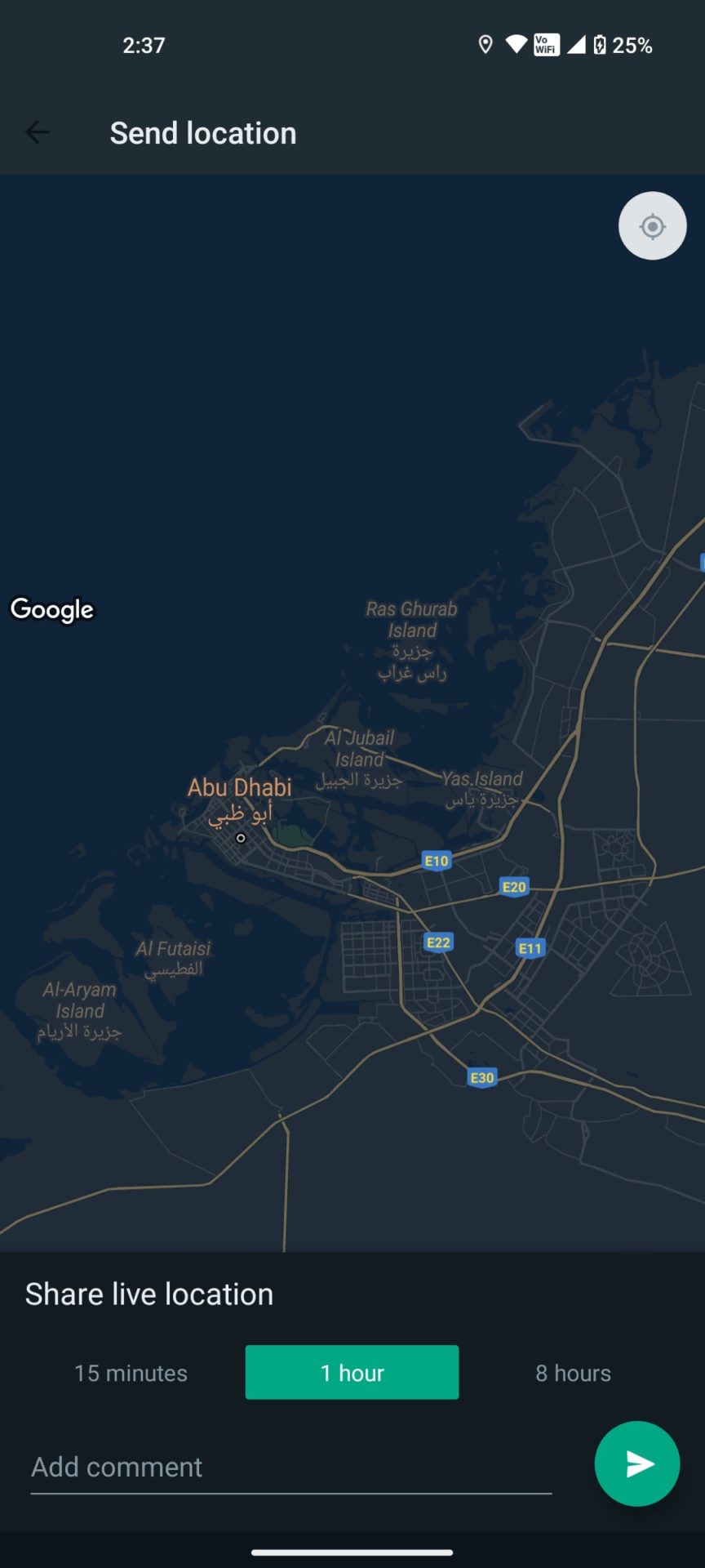 WhatsApp Android location duration