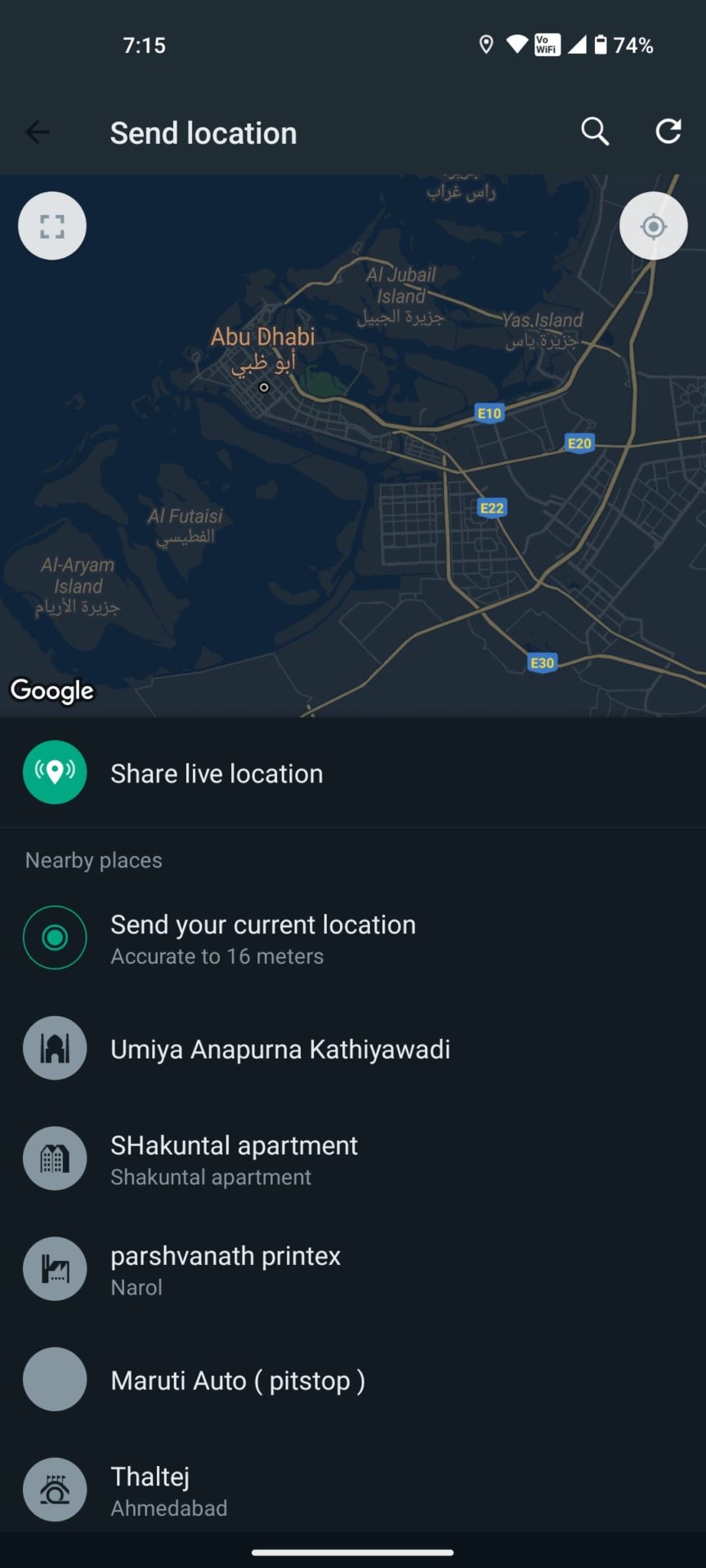 WhatsApp Android location share