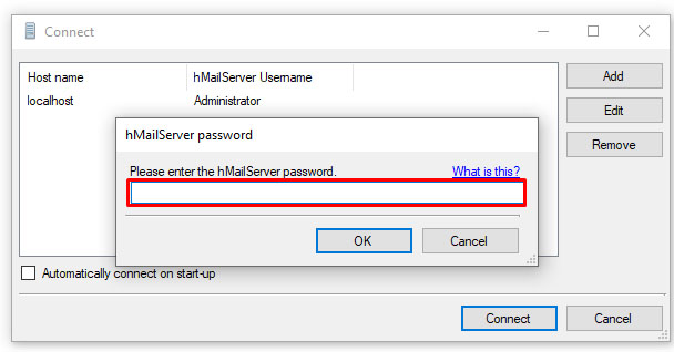 hMailServer server password