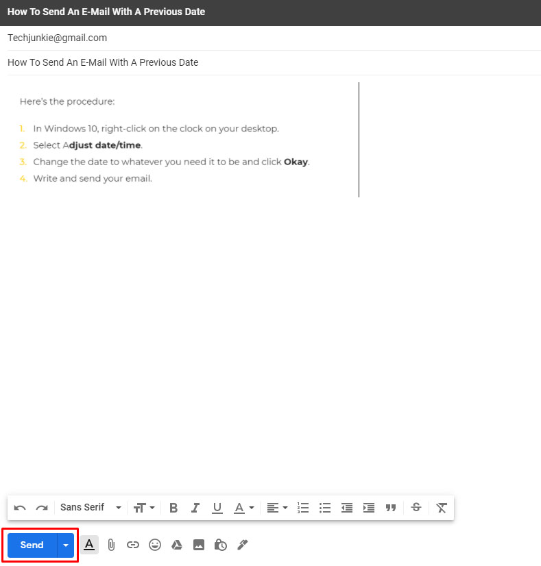 Image of an email draft