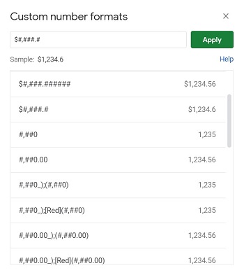 custom number formats