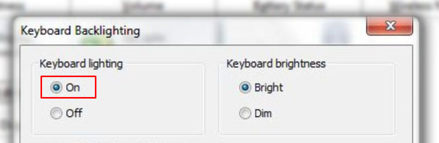 keyboard backlighting option in Control panel