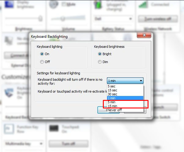 keyboard backlighting activity settings 