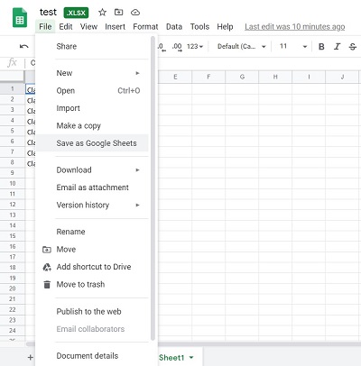 save as google sheets