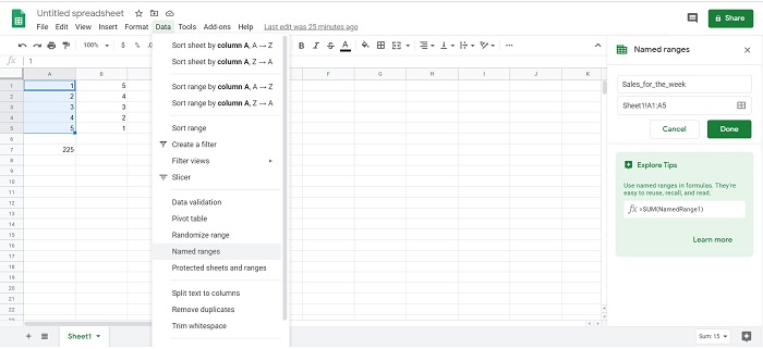 what is range in google sheets