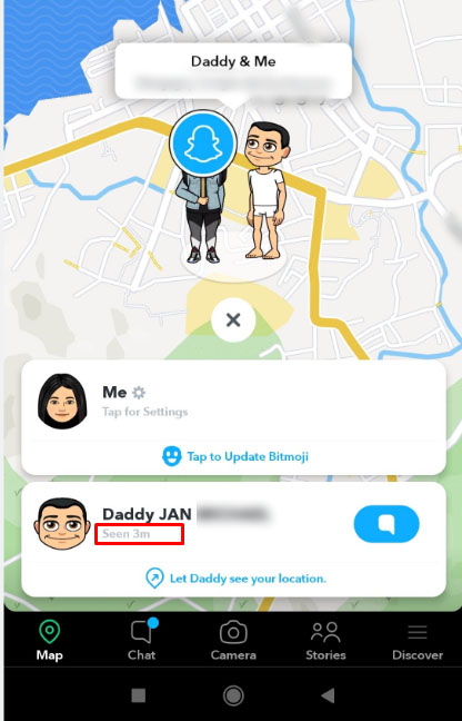 Snapchat Map friend's last active status