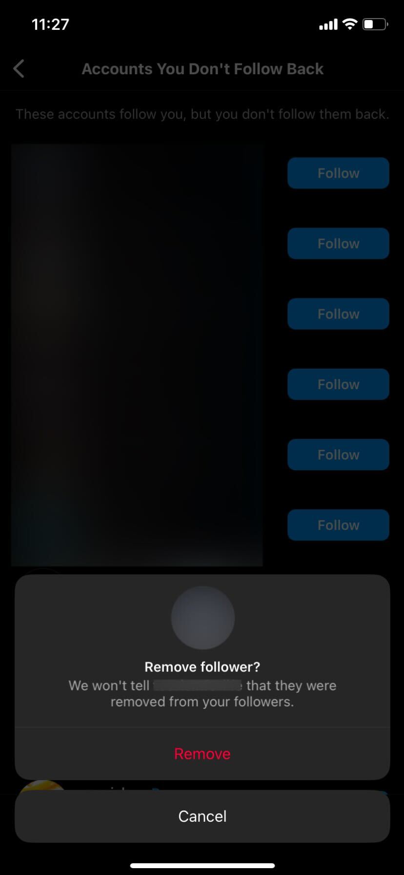 Instagram Remove follower from follower list