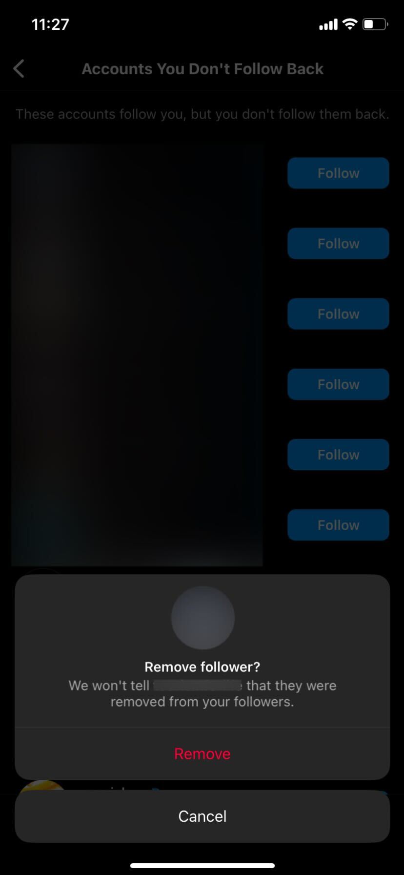 Instagram Remove follower from follower list