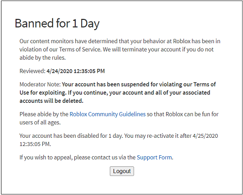 How To Tell If Someone Was Banned In Roblox - roblox terminated