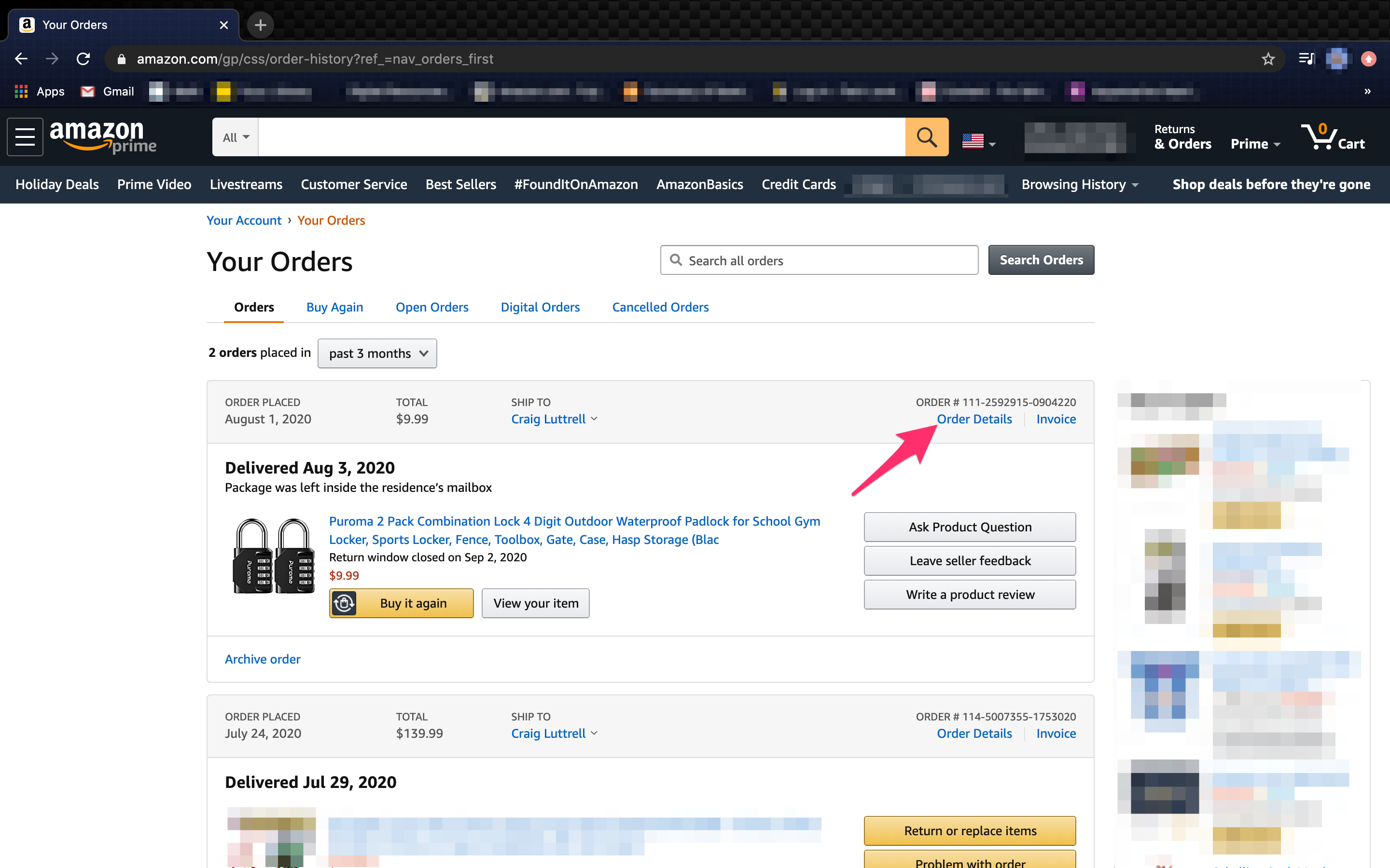 amazon past orders