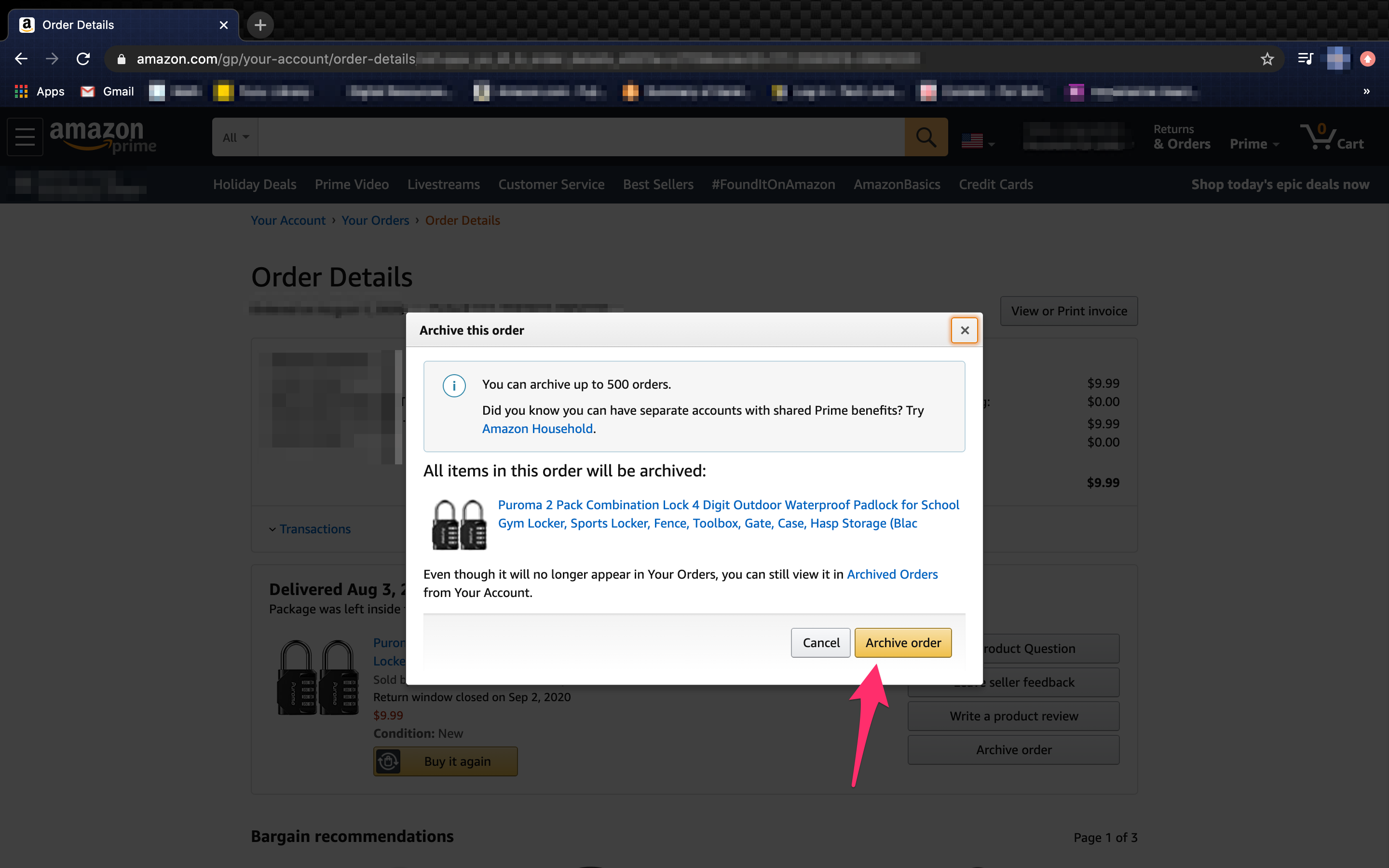 what happens if you archive an order on amazon