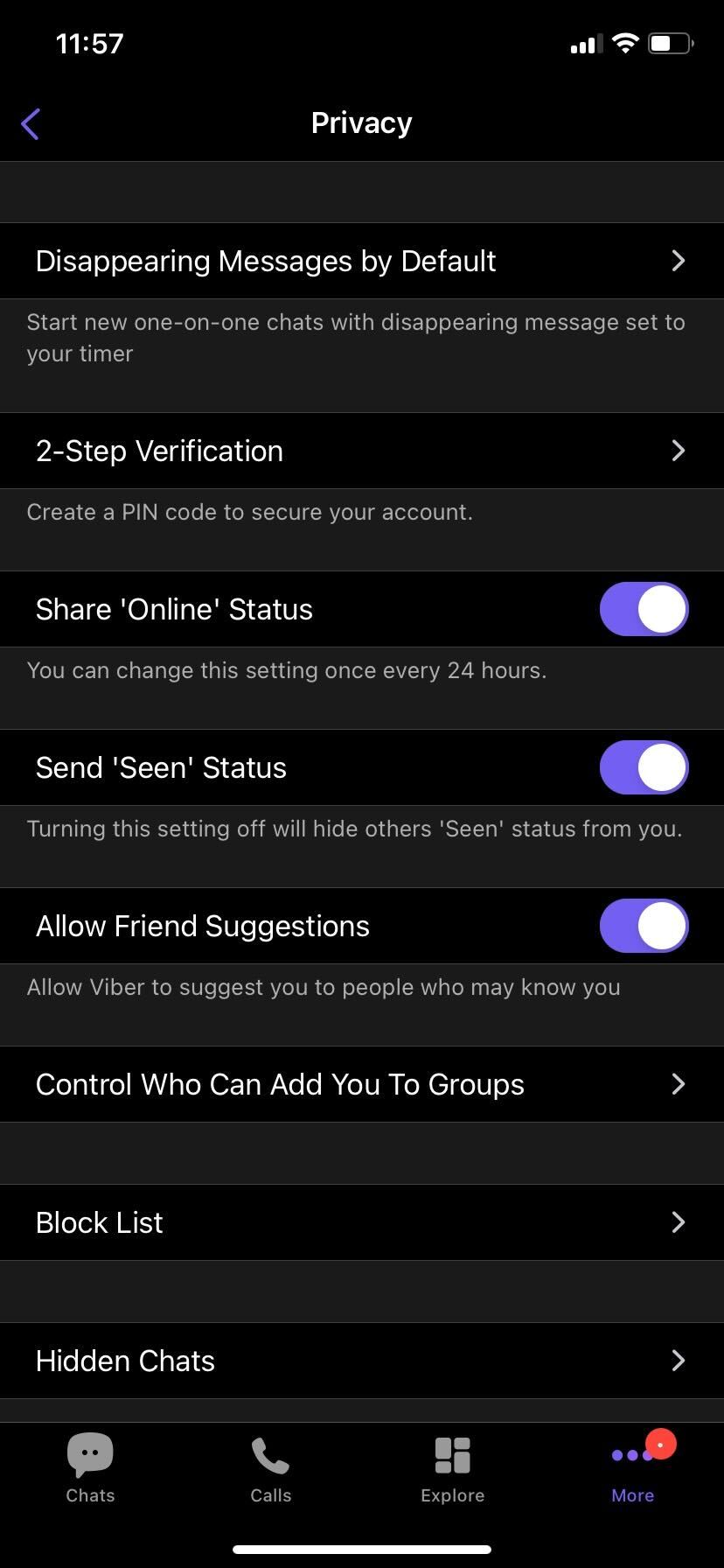 Viber Send Seen Status option iOS