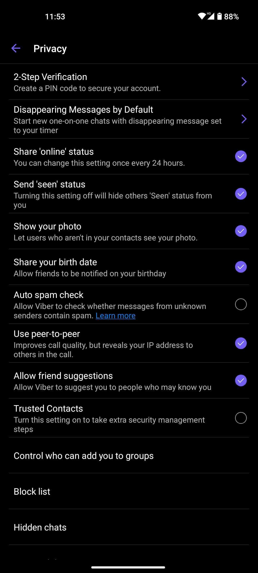 Viber Send Seen status option