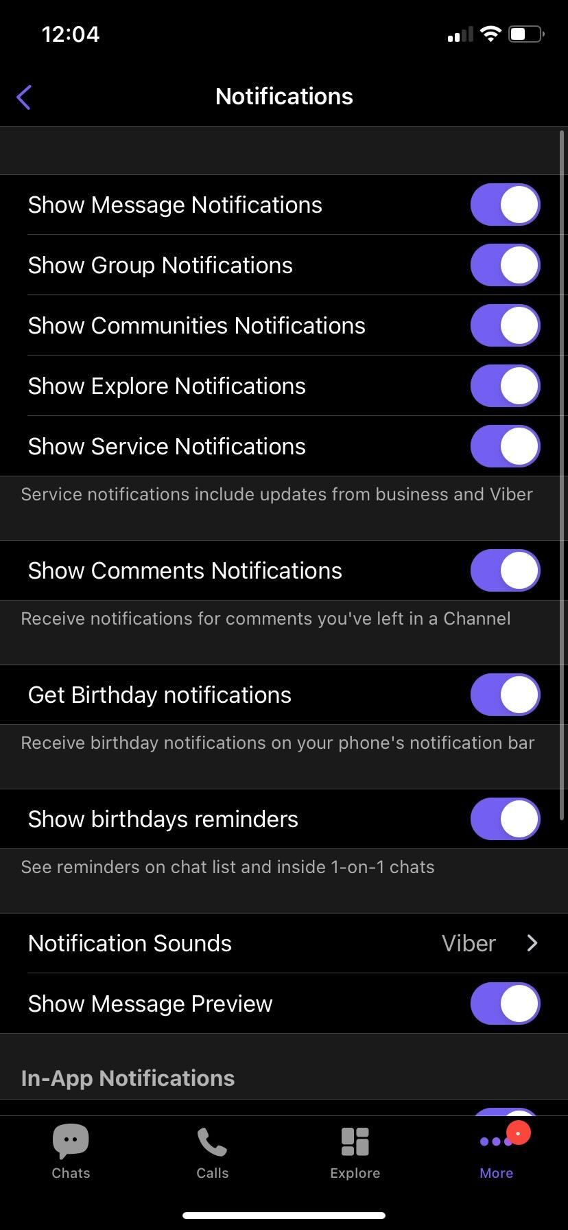 Viber iOS Show message preview