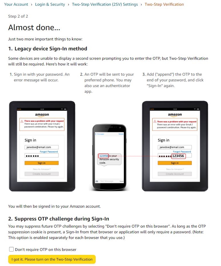 Amazon I got it. Turn on the Two-Step Verification button