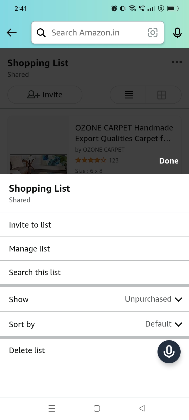 Amazon Manage list option