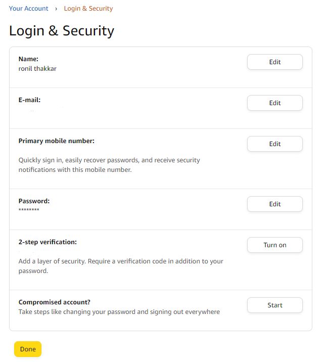 Amazon Password edit button