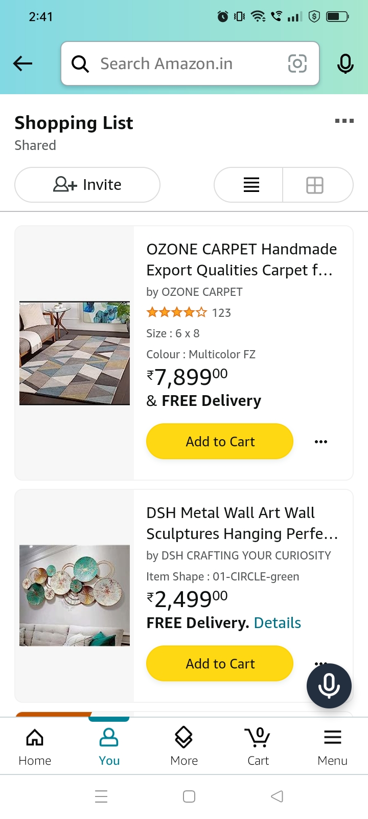 Amazon Shopping list page
