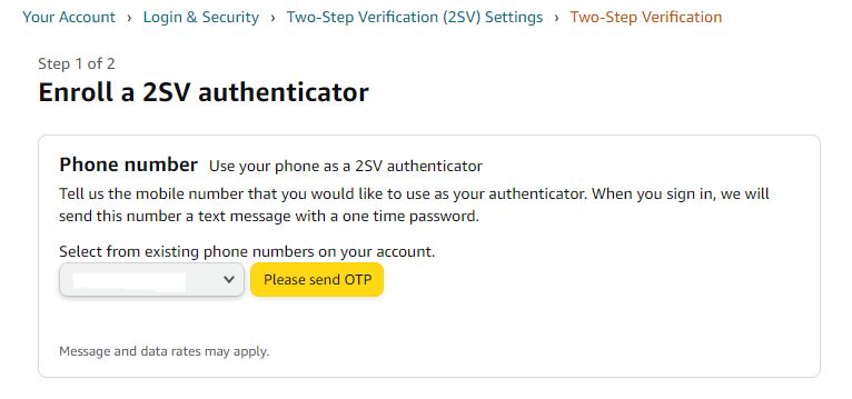 Amazon Two step verification