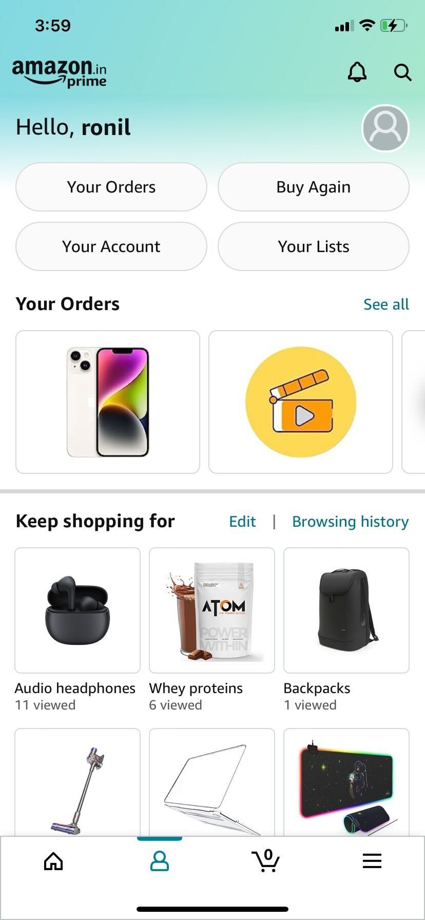 Amazon account section