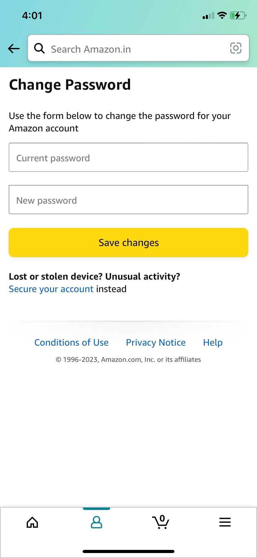 Amazon change password option