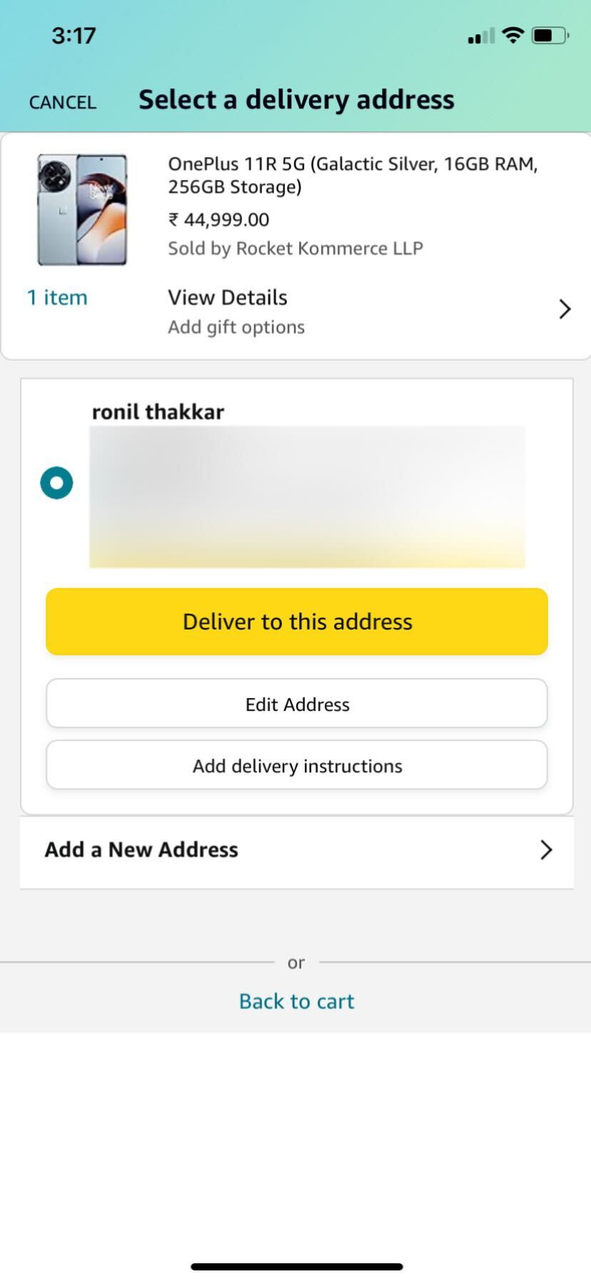 Amazon deliver to this address option